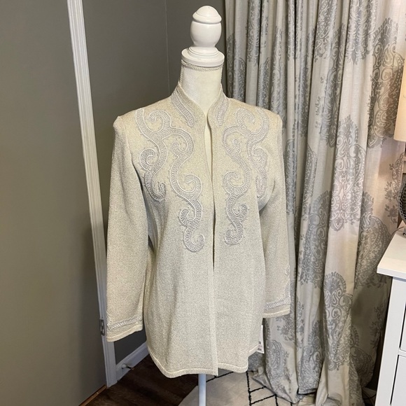 Toula Beige Scroll Appliqué Dressy Knit Jacket 6 - Picture 9 of 11